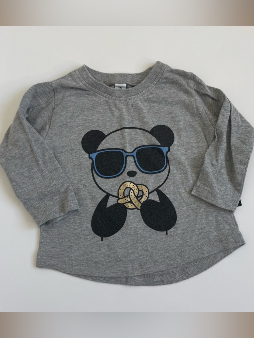 Huxbaby Gray Long-Sleeve Tee with Cool Panda and Blue Sunglasses